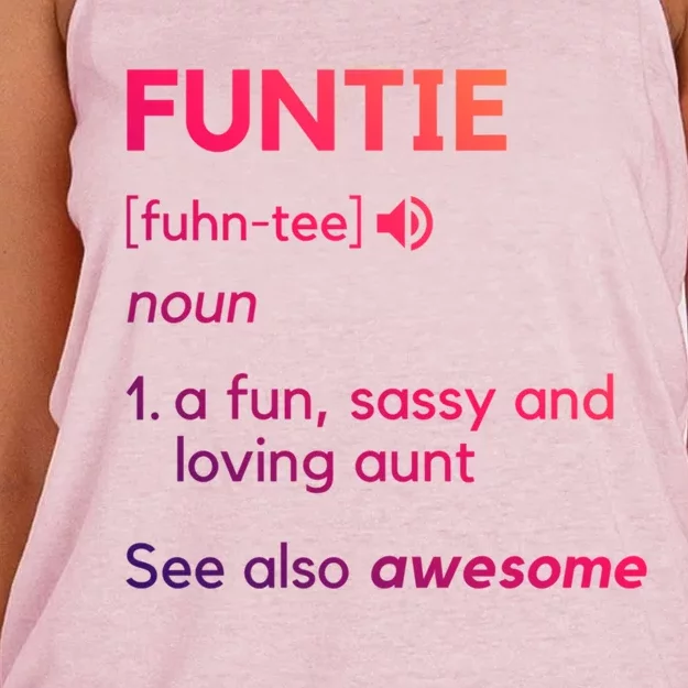 Funtie Aunt Definition Funny And Cool Auntie Great Gift Women's Knotted Racerback Tank