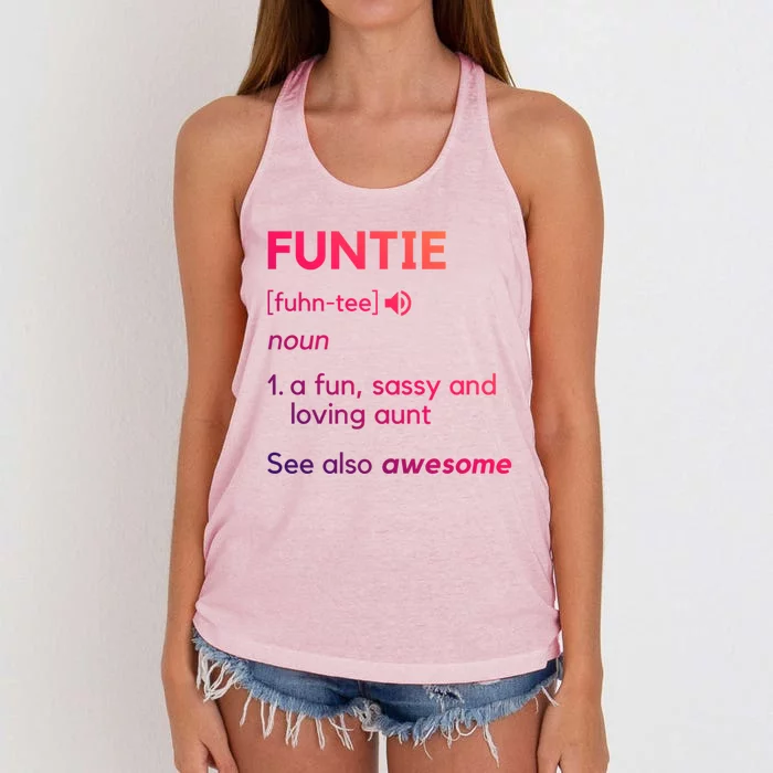 Funtie Aunt Definition Funny And Cool Auntie Great Gift Women's Knotted Racerback Tank