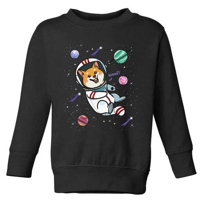 funny Astronaut Dog In Space Shiba Inu Akita Toddler Sweatshirt