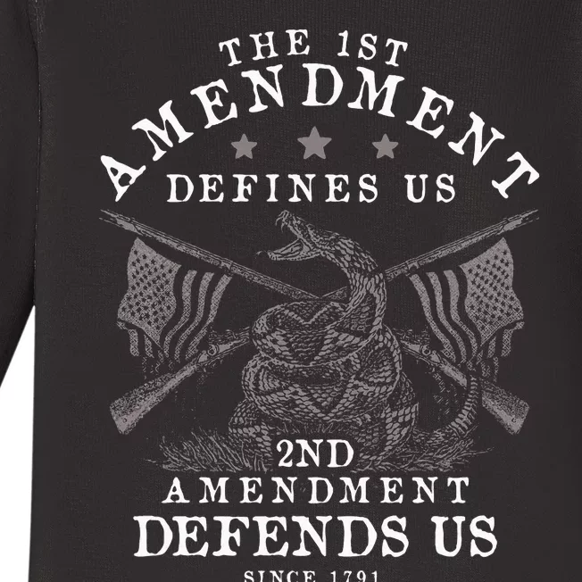 First Amendment Defines Us The Second Defends Us Gun Baby Long Sleeve Bodysuit