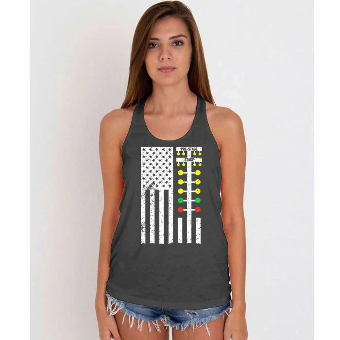 Flag American Drag Race Track Strip Light Tree Women's Knotted Racerback Tank