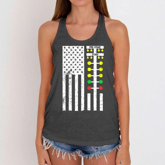 Flag American Drag Race Track Strip Light Tree Women's Knotted Racerback Tank