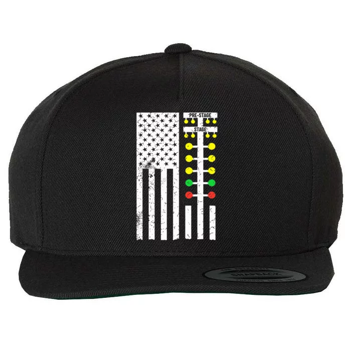 Flag American Drag Race Track Strip Light Tree Wool Snapback Cap