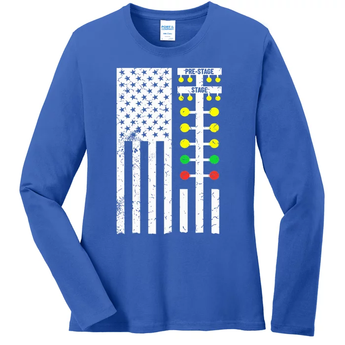 Flag American Drag Race Track Strip Light Tree Ladies Long Sleeve Shirt