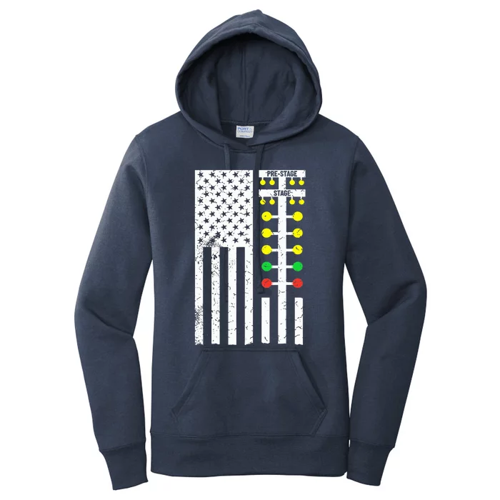 Flag American Drag Race Track Strip Light Tree Women's Pullover Hoodie