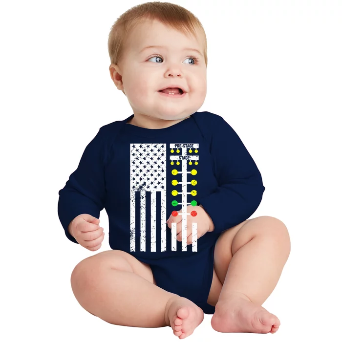 Flag American Drag Race Track Strip Light Tree Baby Long Sleeve Bodysuit