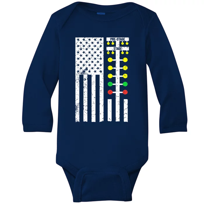 Flag American Drag Race Track Strip Light Tree Baby Long Sleeve Bodysuit