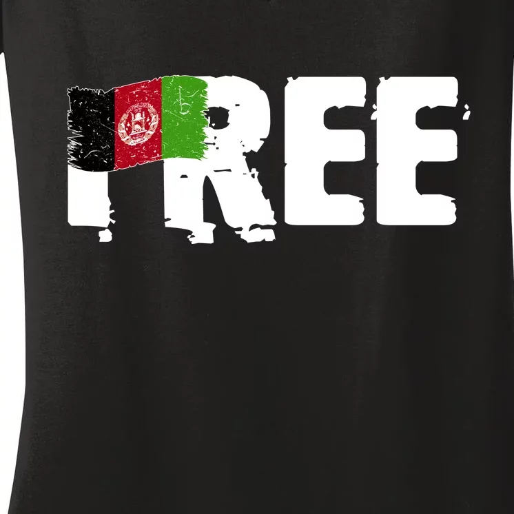 Free Afghanistan Distressed Flag Women's V-Neck T-Shirt