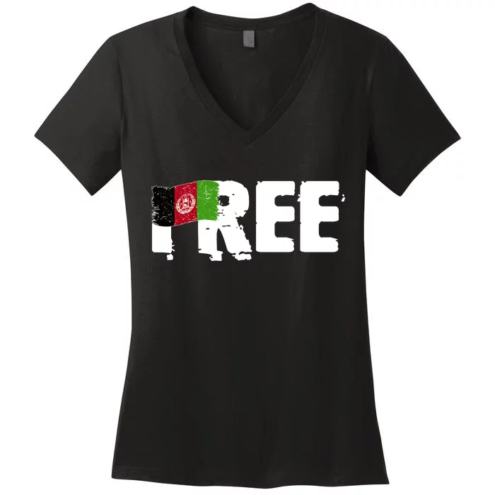 Free Afghanistan Distressed Flag Women's V-Neck T-Shirt