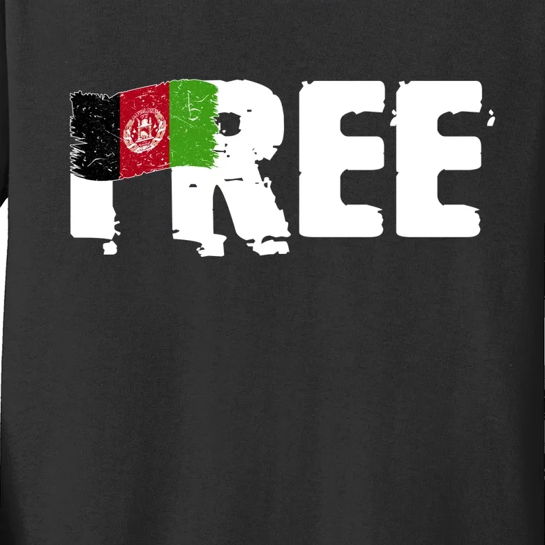 Free Afghanistan Distressed Flag Kids Long Sleeve Shirt