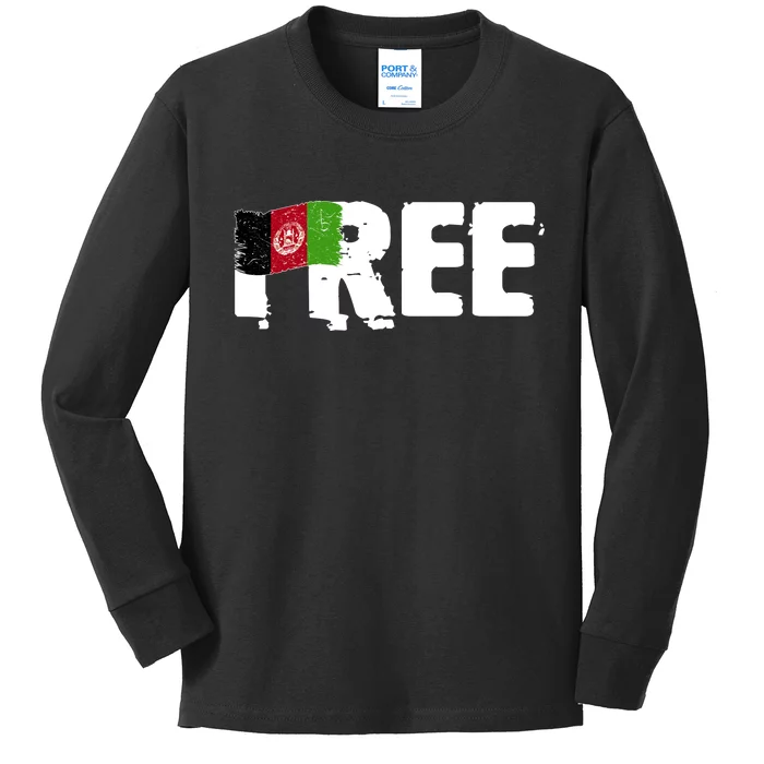 Free Afghanistan Distressed Flag Kids Long Sleeve Shirt