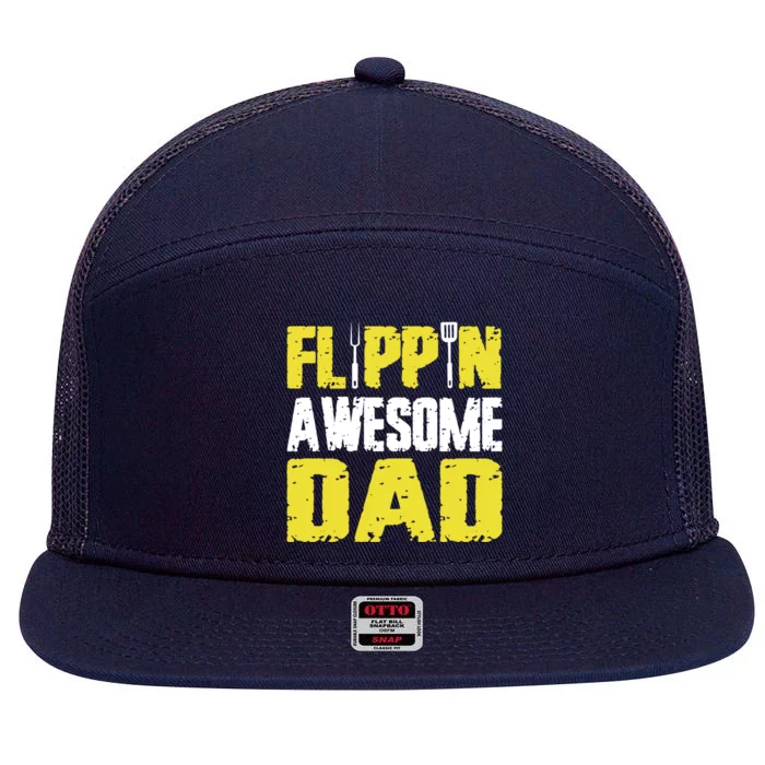 Flippin Awesome Dad Quote Barbecue Chef Dad Gift 7 Panel Mesh Trucker Snapback Hat