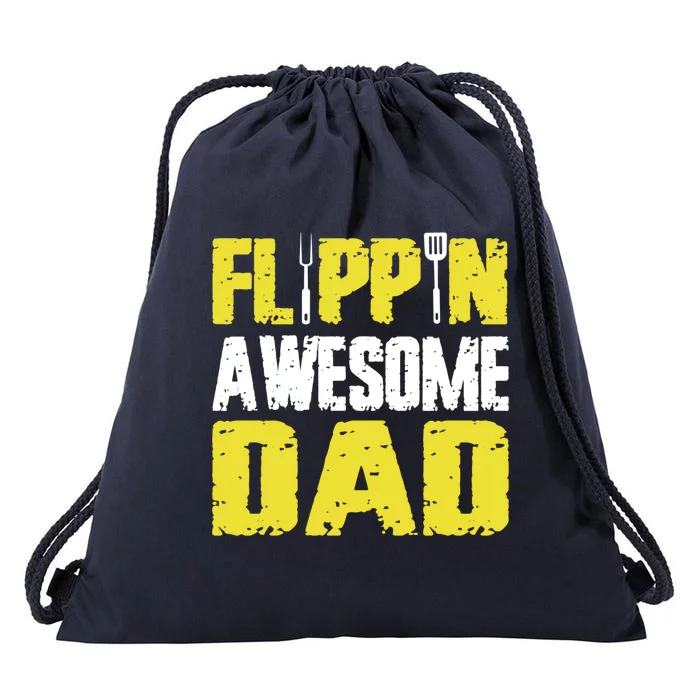 Flippin Awesome Dad Quote Barbecue Chef Dad Gift Drawstring Bag