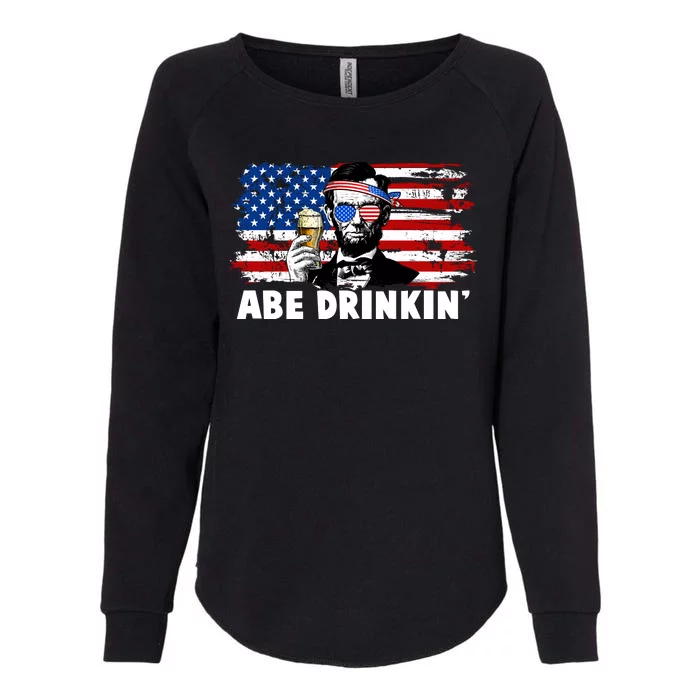 Funny Abe Drinkin USA American Flag Womens California Wash Sweatshirt