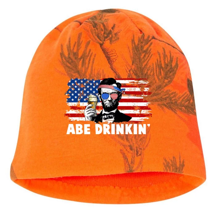 Funny Abe Drinkin USA American Flag Kati - Camo Knit Beanie