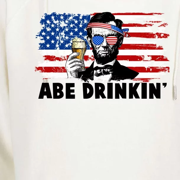 Funny Abe Drinkin USA American Flag Womens Funnel Neck Pullover Hood