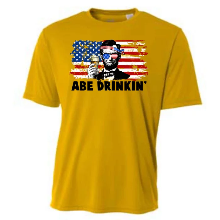 Funny Abe Drinkin USA American Flag Cooling Performance Crew T-Shirt