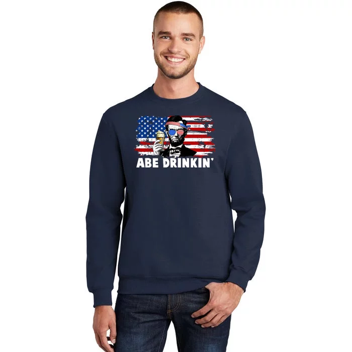 Funny Abe Drinkin USA American Flag Tall Sweatshirt