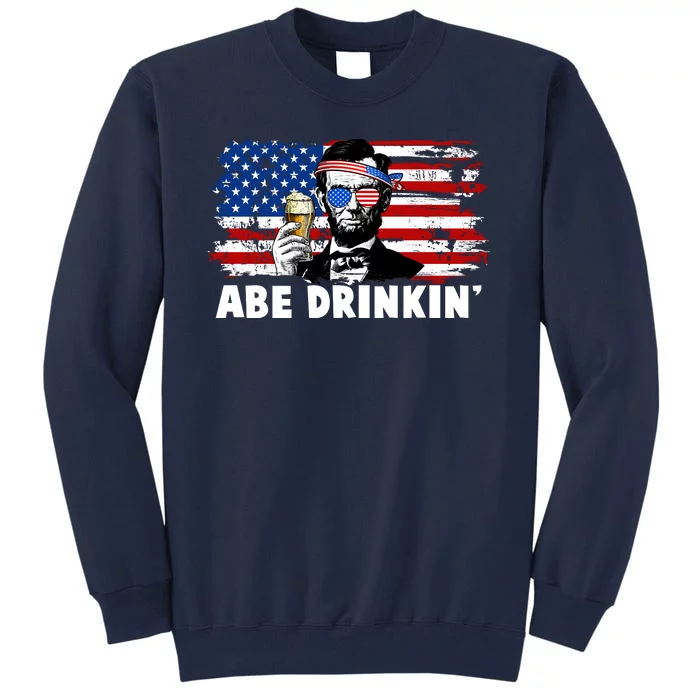 Funny Abe Drinkin USA American Flag Tall Sweatshirt