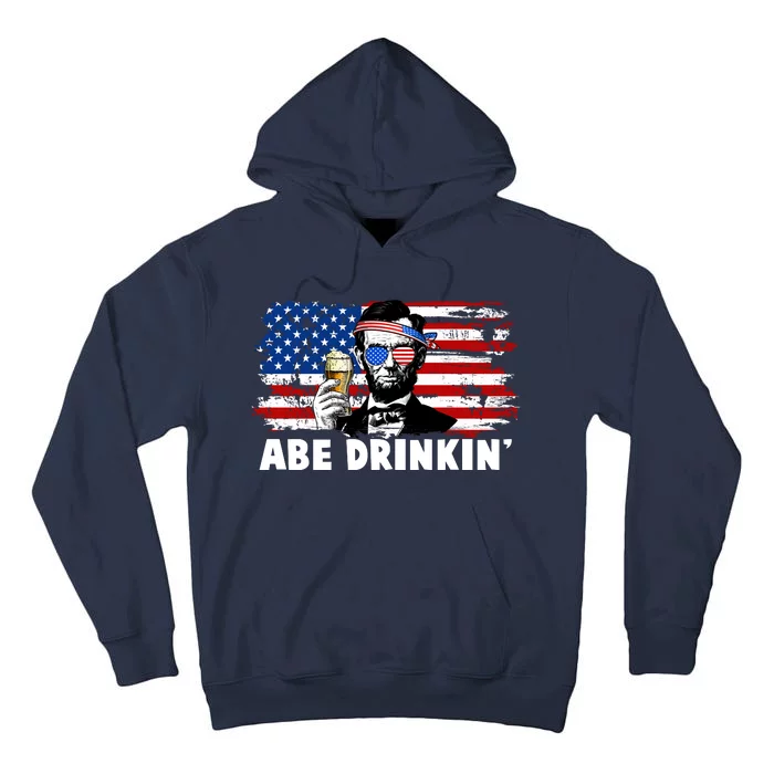 Funny Abe Drinkin USA American Flag Tall Hoodie