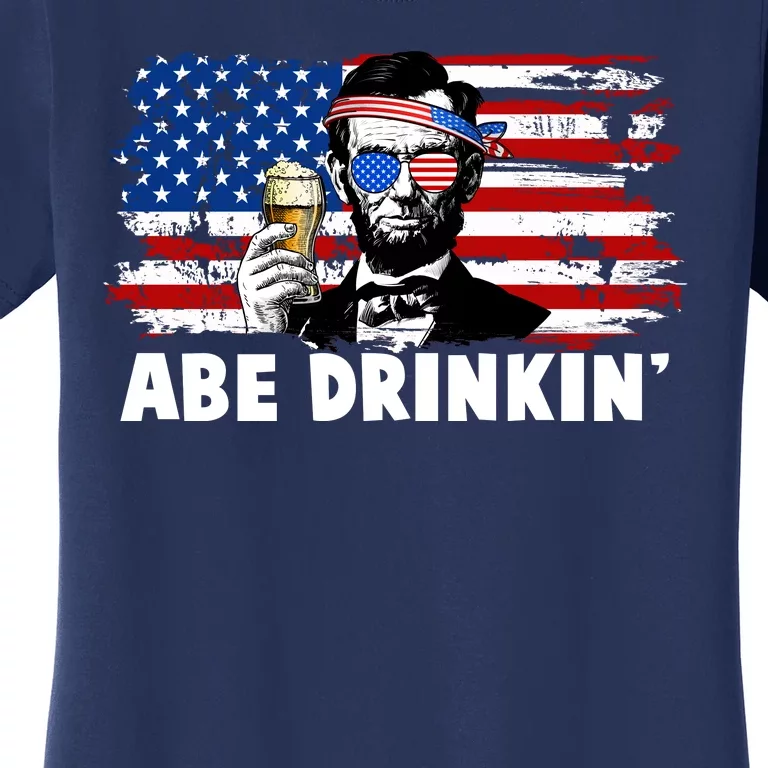 Funny Abe Drinkin USA American Flag Women's T-Shirt