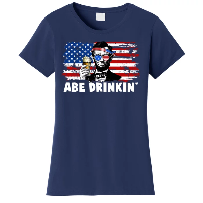 Funny Abe Drinkin USA American Flag Women's T-Shirt