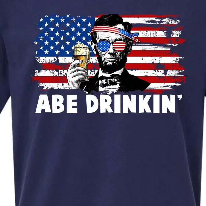 Funny Abe Drinkin USA American Flag Sueded Cloud Jersey T-Shirt