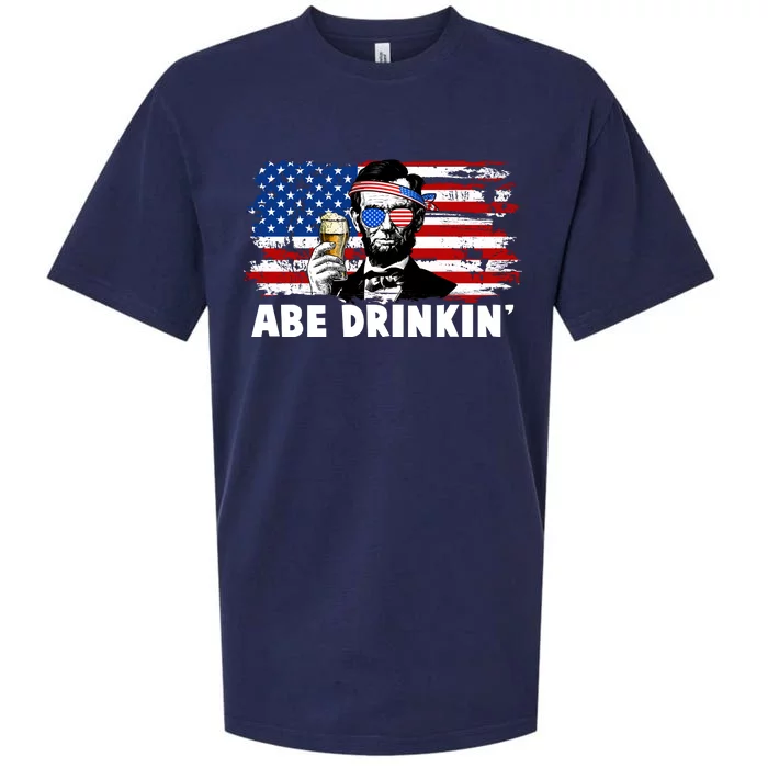 Funny Abe Drinkin USA American Flag Sueded Cloud Jersey T-Shirt