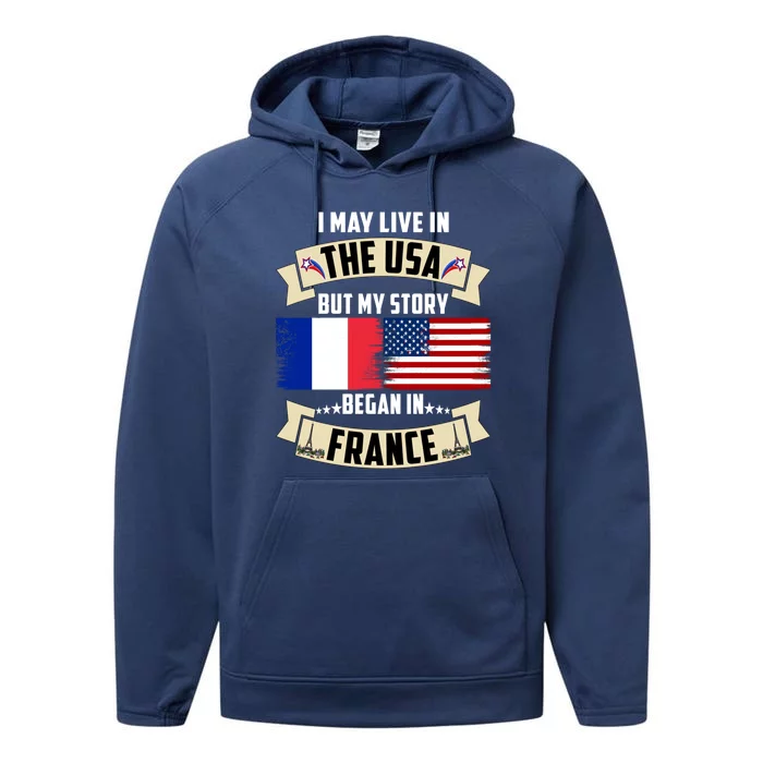 French American Dad Mom France Us Flag Heart Design Gift Performance Fleece Hoodie