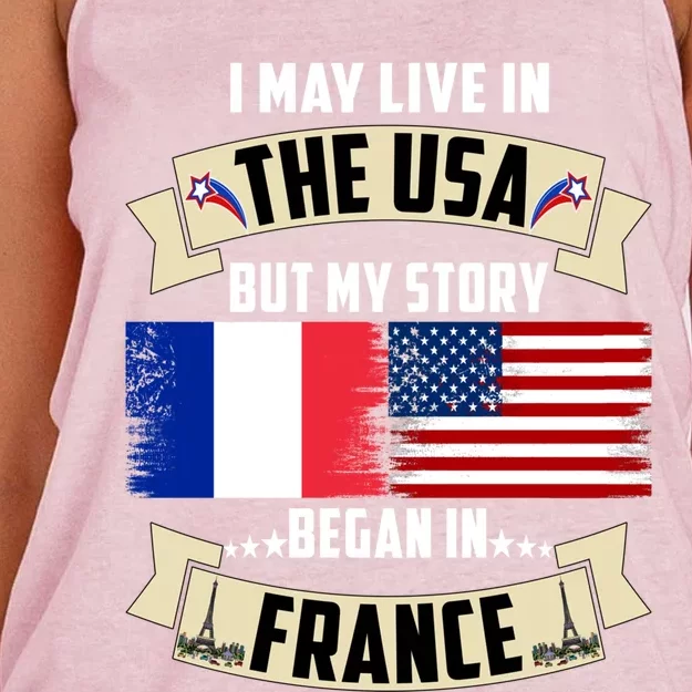 French American Dad Mom France Us Flag Heart Design Gift Women's Knotted Racerback Tank