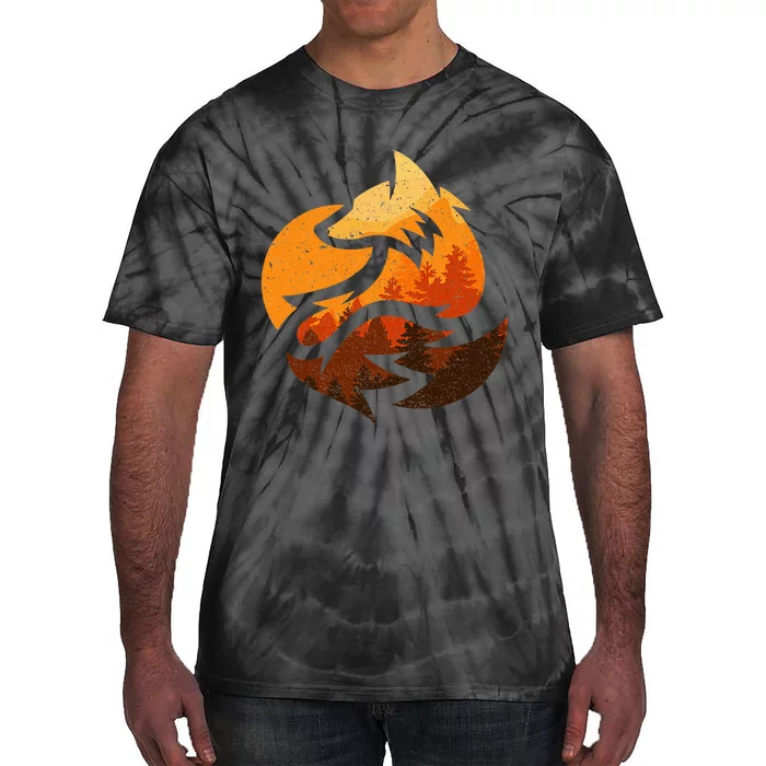 Fox Animal Design Gifts With Nature Trees Hunting Tie-Dye T-Shirt