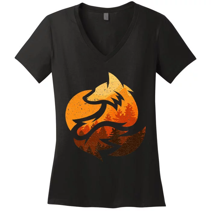 Fox Animal Design Gifts With Nature Trees Hunting Women's V-Neck T-Shirt