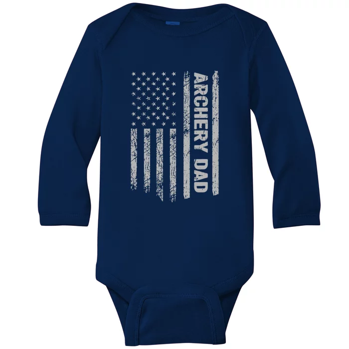 Funny Archery Dad America US Flag Patriot Vintage Gift Baby Long Sleeve Bodysuit