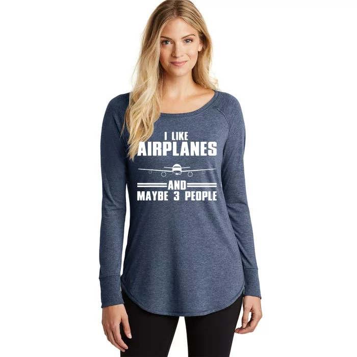 Funny Airplane Design For Men Women Aviation Aviator Pilot Women's Perfect Tri Tunic Long Sleeve Shirt