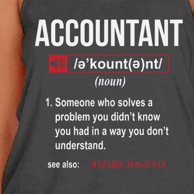 Funny Accountant Definition See Also Wizard Women's Knotted Racerback Tank