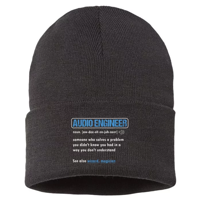 Funny Audio Engineer Definition Sound Technician Engineer Sustainable Knit Beanie