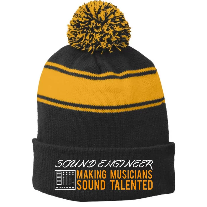 Funny Audio Engineer Sound Technician Guy Gift Stripe Pom Pom Beanie