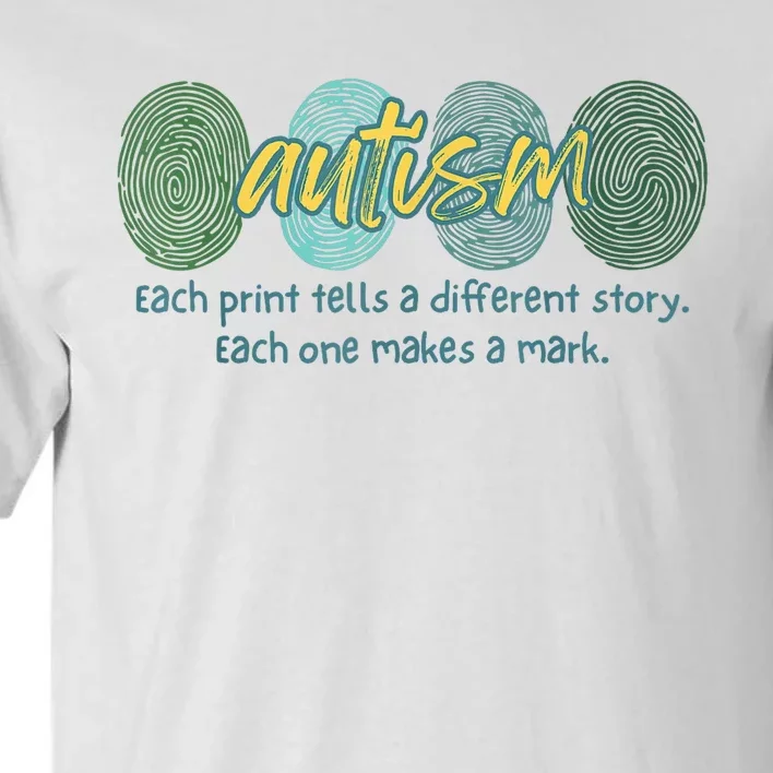 Fingerprint Autism Each Print Tells A Different Story Tall T-Shirt