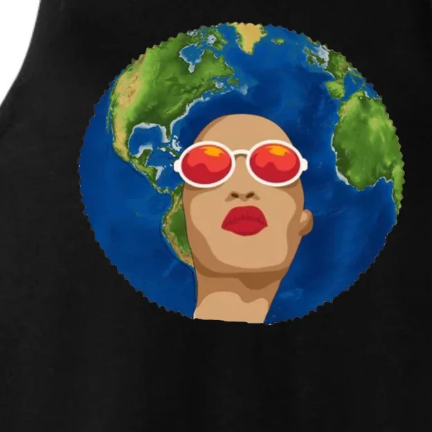 Female Afro Earth Day Ladies Tri-Blend Wicking Tank