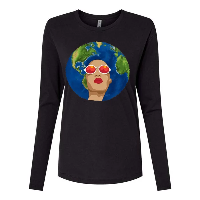 Female Afro Earth Day Womens Cotton Relaxed Long Sleeve T-Shirt