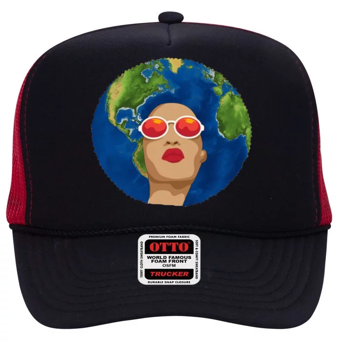 Female Afro Earth Day High Crown Mesh Trucker Hat