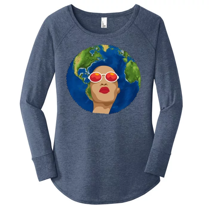 Female Afro Earth Day Women's Perfect Tri Tunic Long Sleeve Shirt