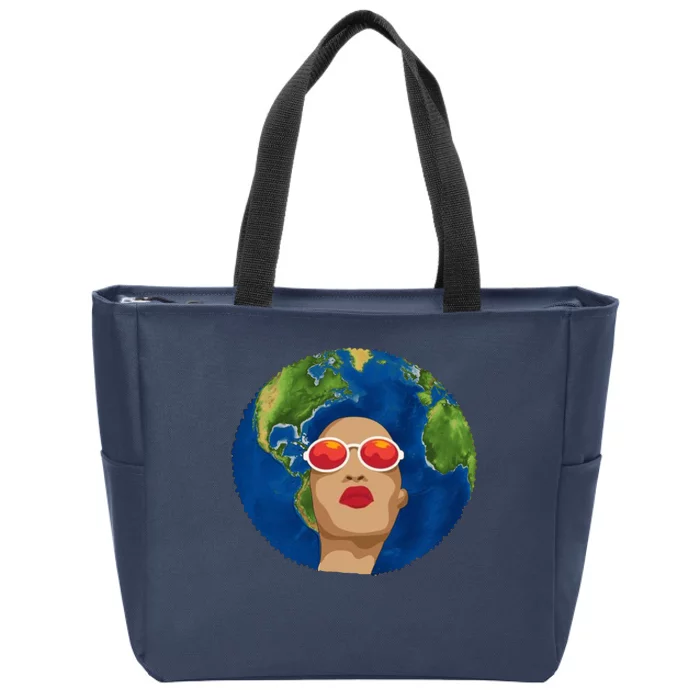 Female Afro Earth Day Zip Tote Bag