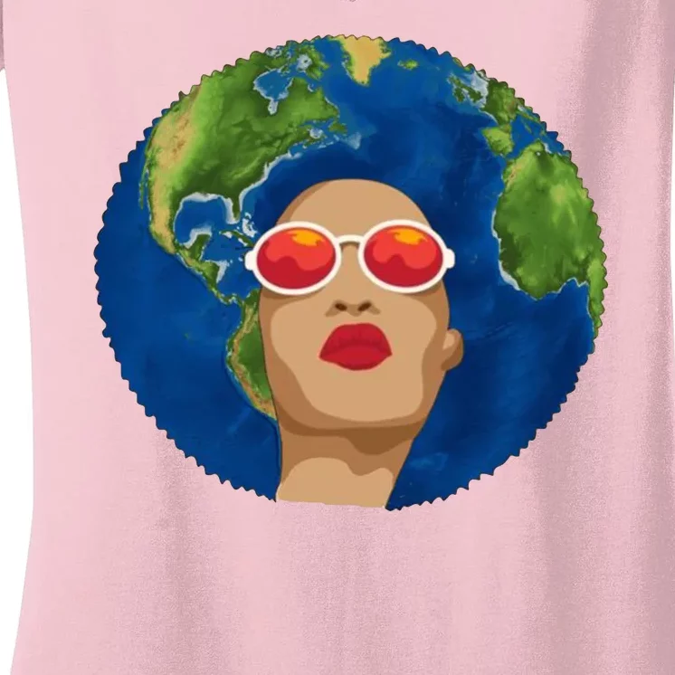 Female Afro Earth Day Women's V-Neck T-Shirt