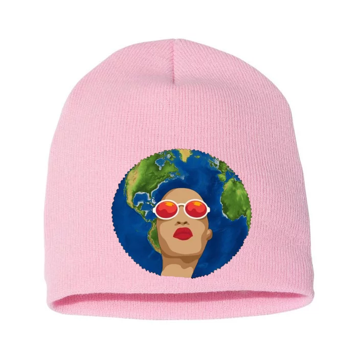 Female Afro Earth Day Short Acrylic Beanie