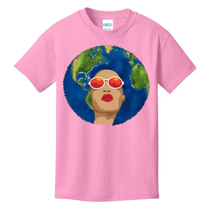 Female Afro Earth Day Kids T-Shirt