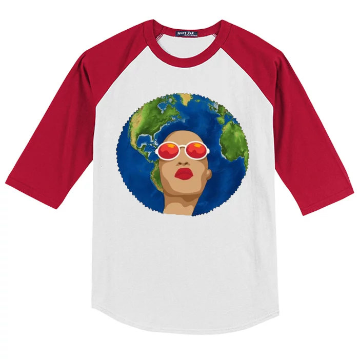 Female Afro Earth Day Kids Colorblock Raglan Jersey