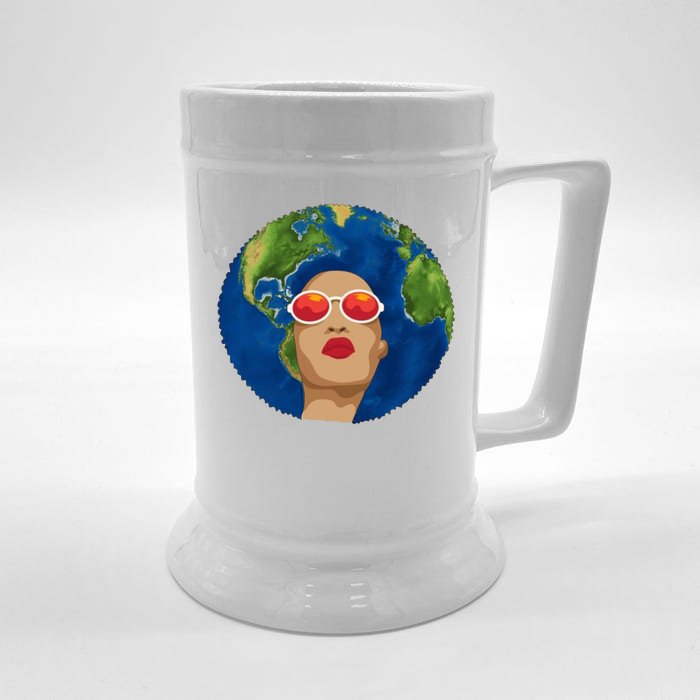 Female Afro Earth Day Front & Back Beer Stein