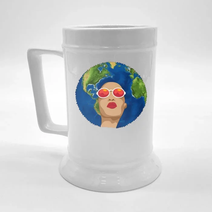 Female Afro Earth Day Front & Back Beer Stein