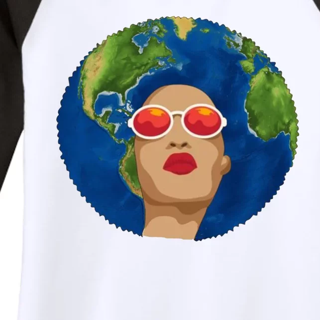 Female Afro Earth Day Women's Tri-Blend 3/4-Sleeve Raglan Shirt